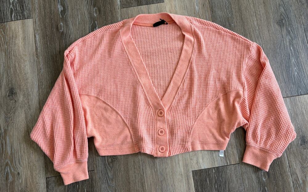 Out From Under Waffle Knit Henley Top Peach Coral Size Small Cozy Lounge